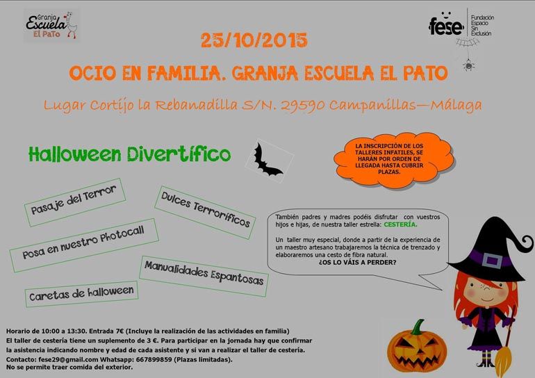 Ocio en familia con temática Halloween en la Granja Escuela El Pato de Málaga este domingo 25 de octubre