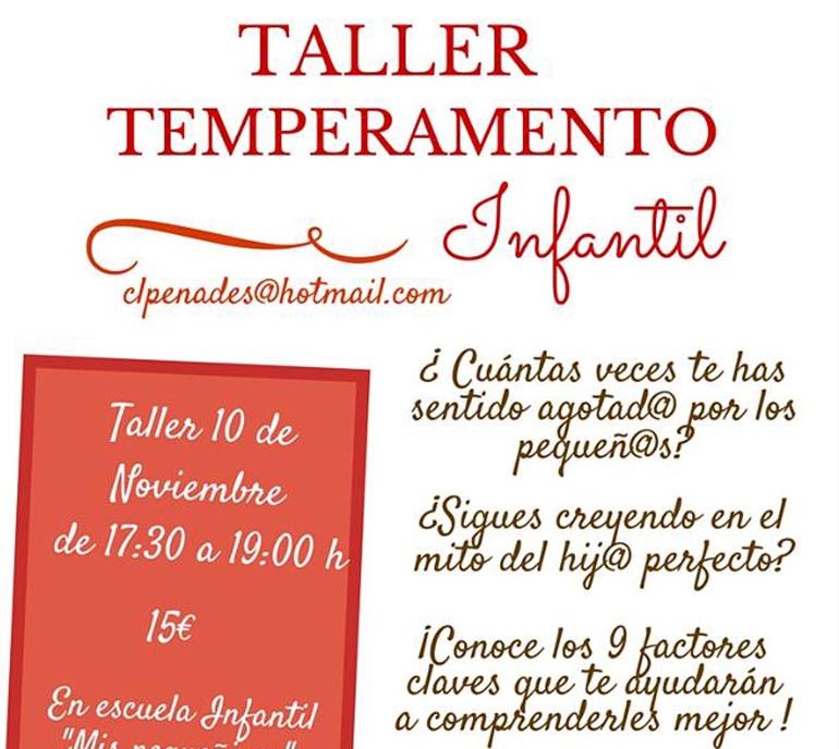 Taller de temperamento infantil en Torremolinos el martes 10 de noviembre