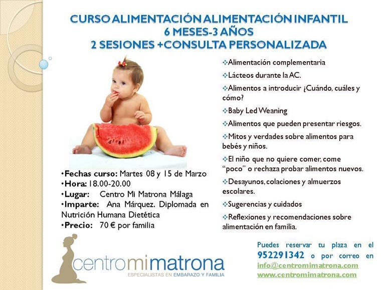Curso de alimentación infantil en Málaga de 6 meses a 3 años