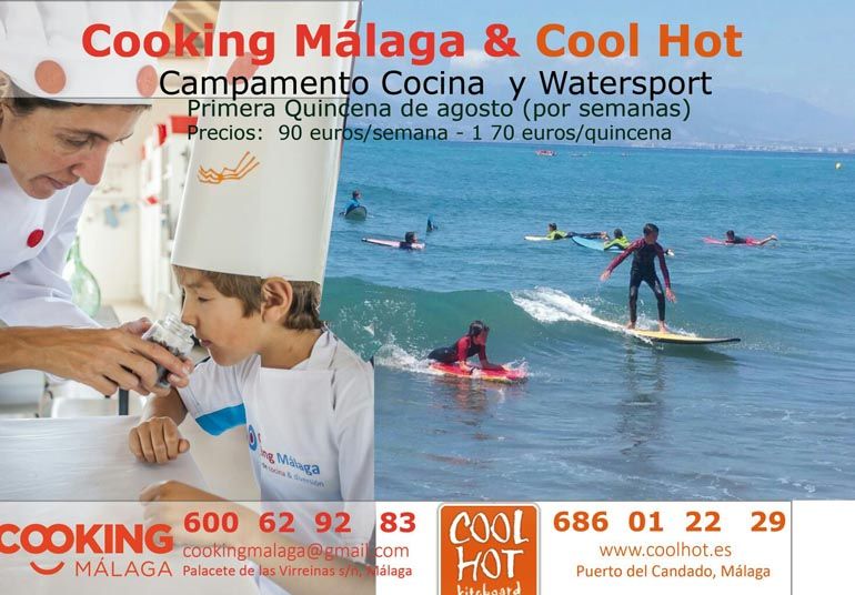 Cocina y surf para niños en agosto en un campamento de verano único y muy original en Málaga