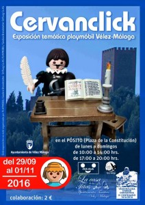 Cartel completo Exposición cervantina de Clicks de Playmobil en Vélez Málaga