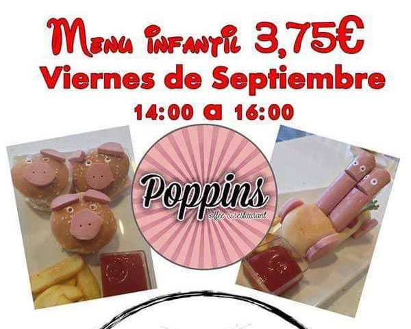 Menú infantil en Poppins para comer en fin de semana con oferta especial para el viernes