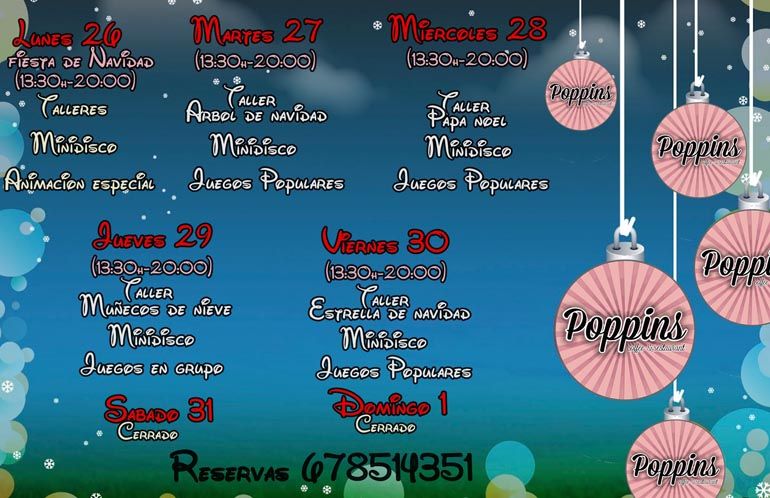 Fiesta de Navidad y muchas actividades infantiles en Poppins de Alhaurín de la Torre para esta semana de vacaciones