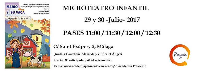 Microteatro infantil 'Mario y su vaca Manchitas' en Málaga los días 29 y 30 de julio