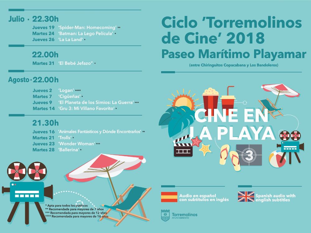 Cine de verano 2018 gratis en Torremolinos con películas para toda la familia