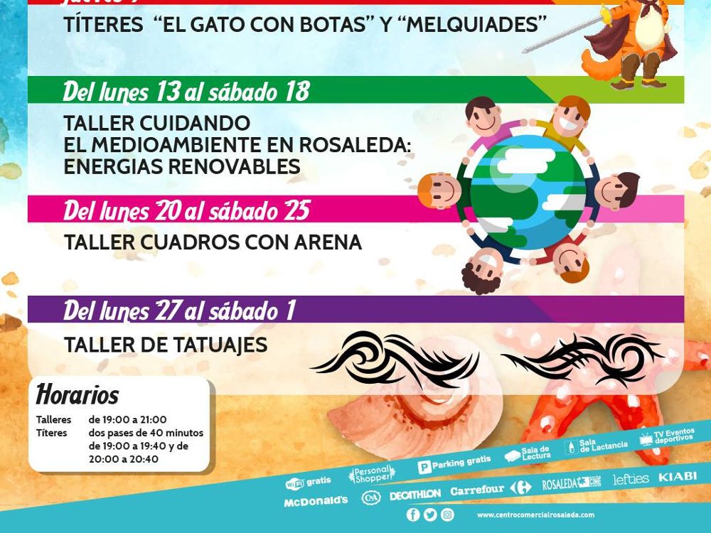 Talleres gratis para niños en el CC Rosaleda de Málaga en agosto
