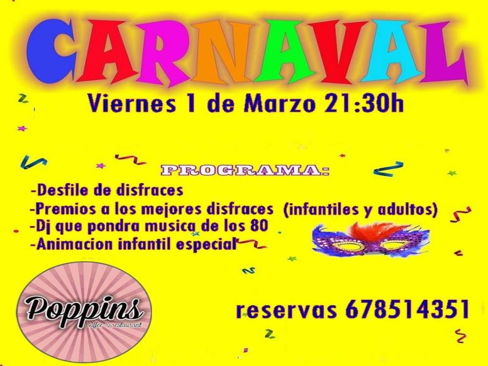 Fiesta de Carnaval para toda la familia en Poppins de Alhaurín de la Torre