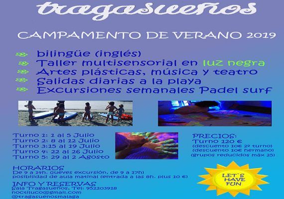 Campamento de verano infantil organizado por la Sala Tragasueños en Málaga