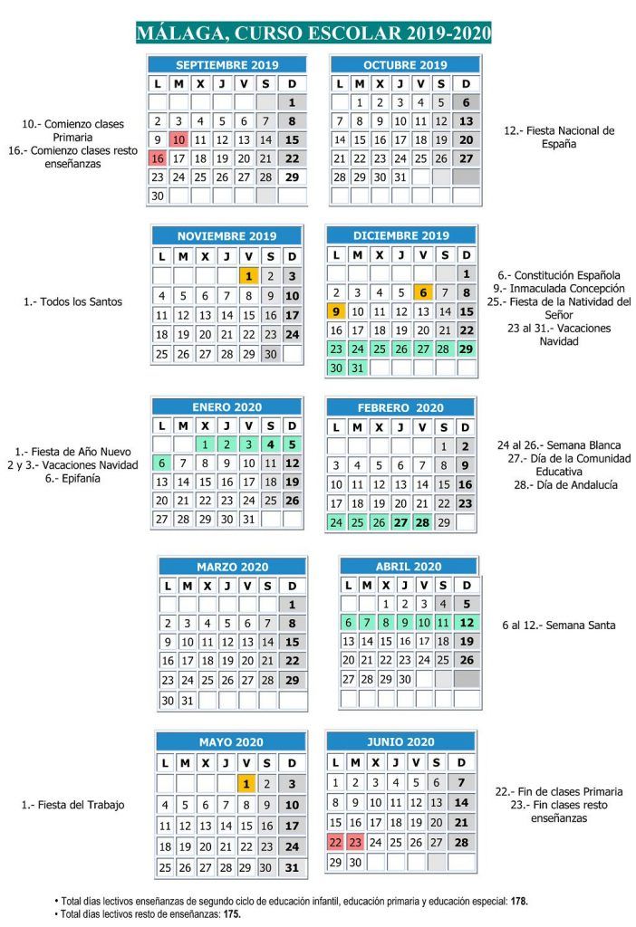 Calendario curso escolar 2019/2020