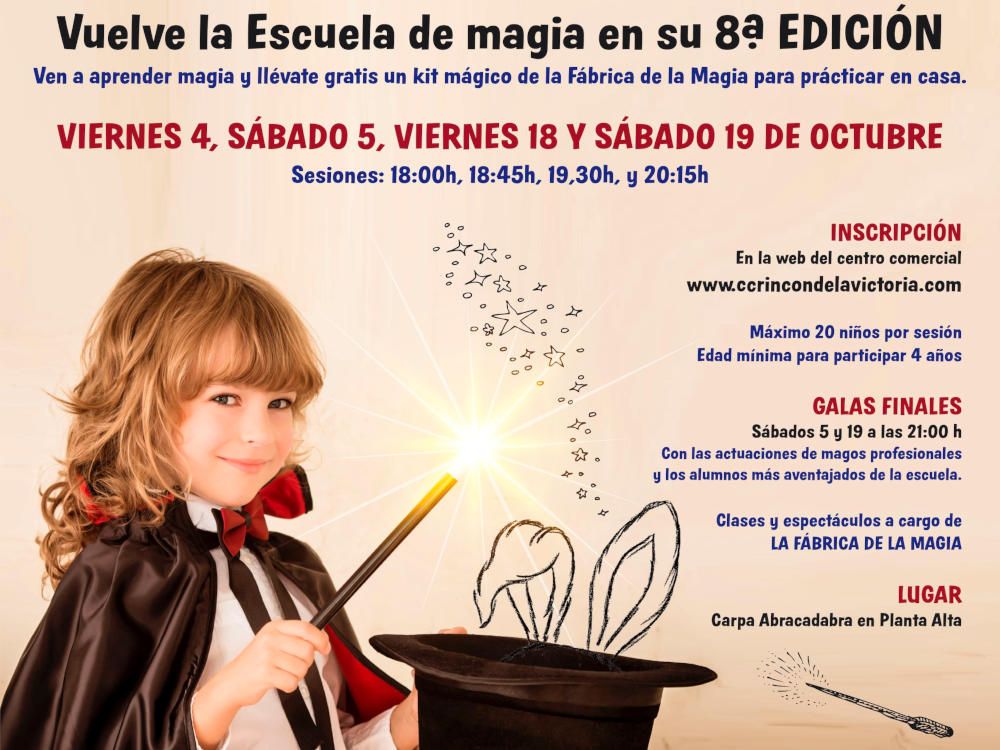 Escuela de magia gratis para niños en el CC Rincón de la Victoria en octubre