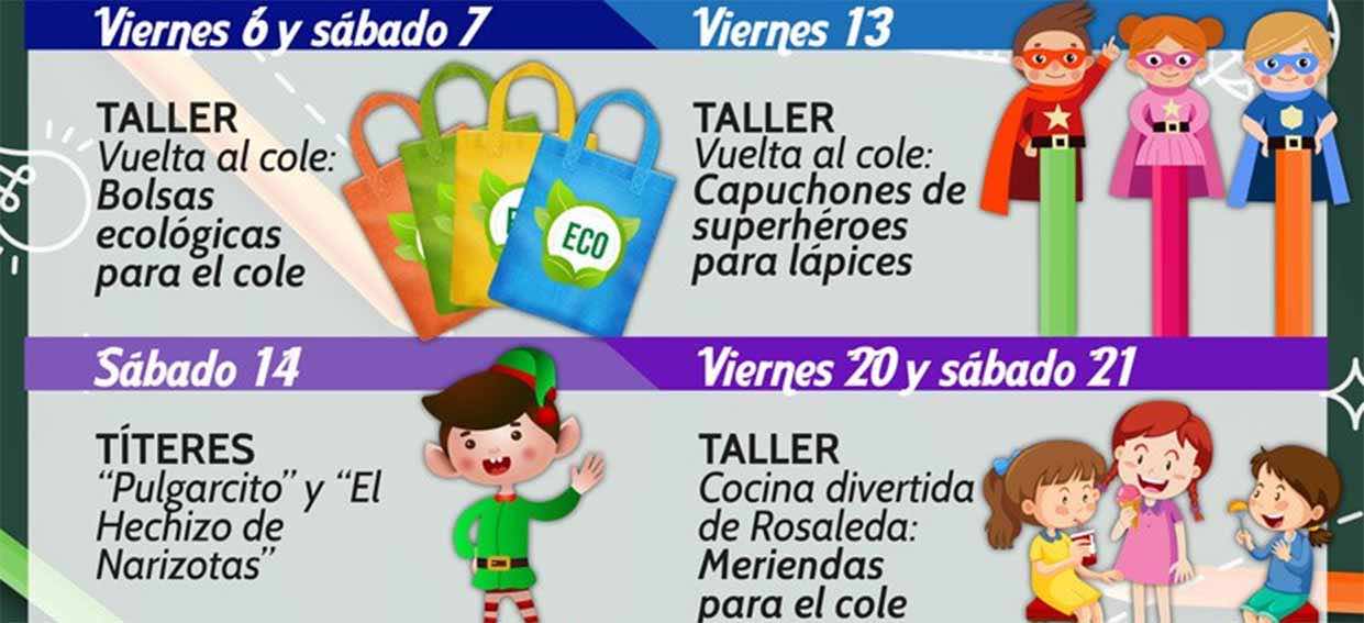 Títeres y talleres infantiles gratis sobre la vuelta al cole en el CC Rosaleda de Málaga en septiembre