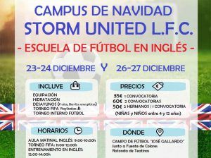 Campamento de Navidad: fútbol en inglés con Storm United en Málaga
