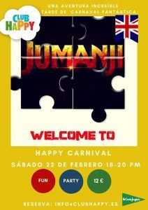 Fiesta de Carnaval para niños sobre ‘Jumanji’ en Club Happy Málaga