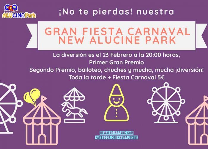 Fiesta de Carnaval para niños en el parque infantil New Alucine Park Málaga