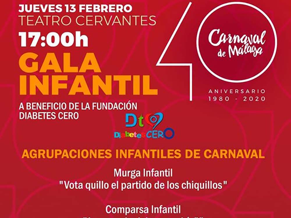 Gala infantil de Carnaval a favor de Diabetes Cero en el Teatro Cervantes de Málaga