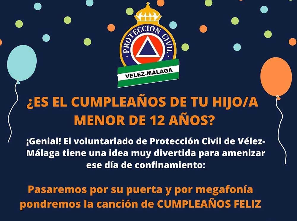 Protección Civil de Vélez-Málaga felicita el cumpleaños a los niños durante la cuarentena
