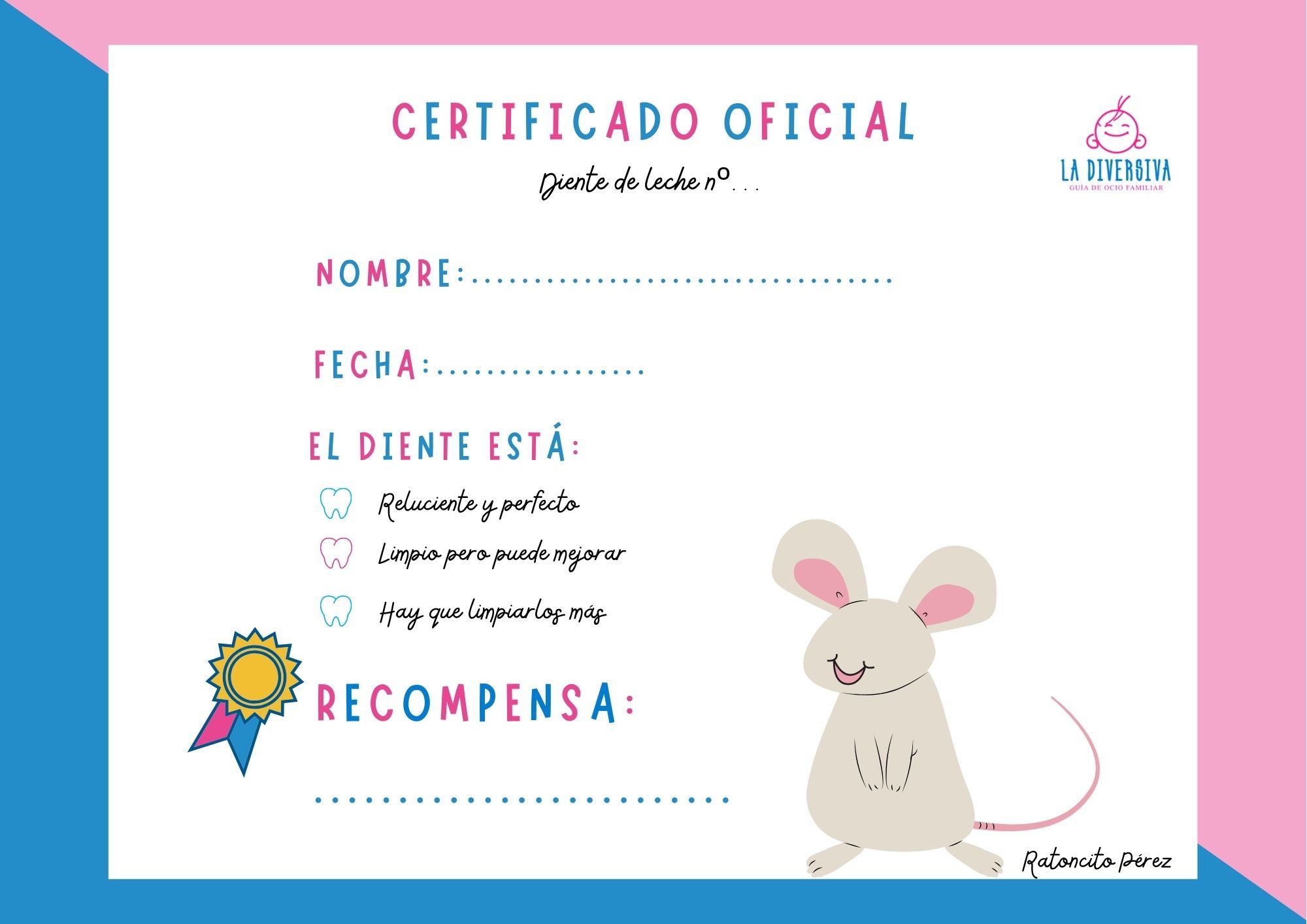 Descarga el diploma del Ratoncito Pérez para los niños y niñas