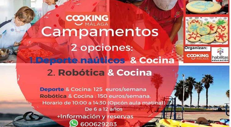 Campamento de verano de Cooking Málaga: clases de cocina junto a deportes náuticos o robótica