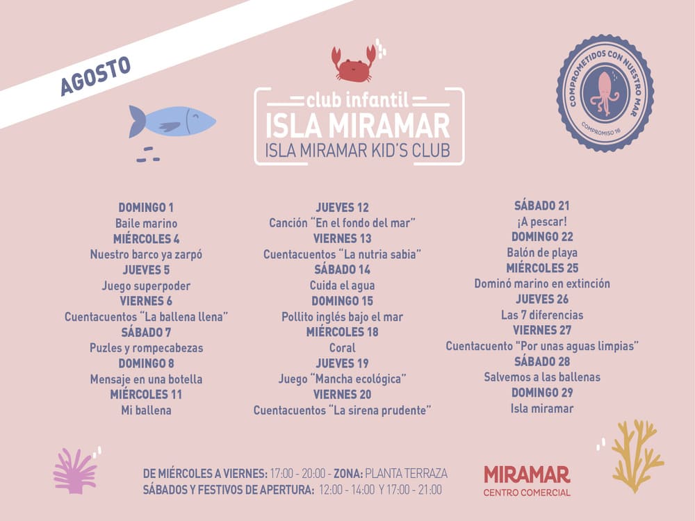 Club infantil C.C. Miramar: actividades gratis para niños en agosto