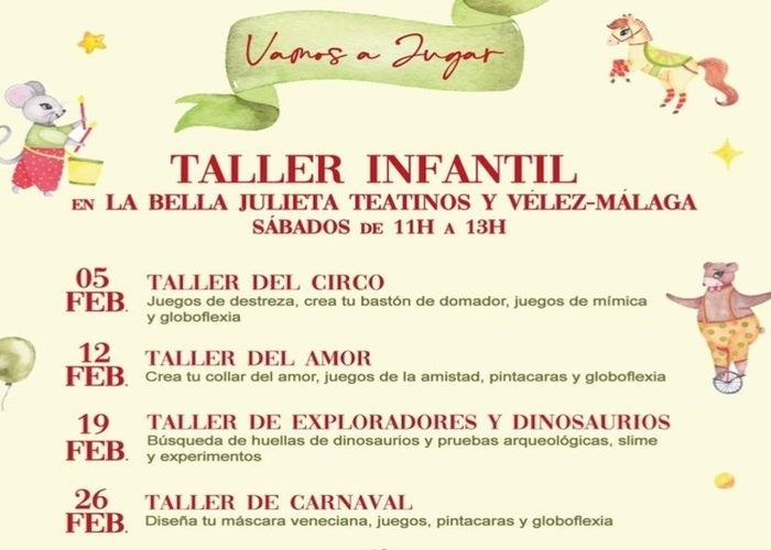 Talleres infantiles gratis en La Bella Julieta de Teatinos y Vélez-Málaga