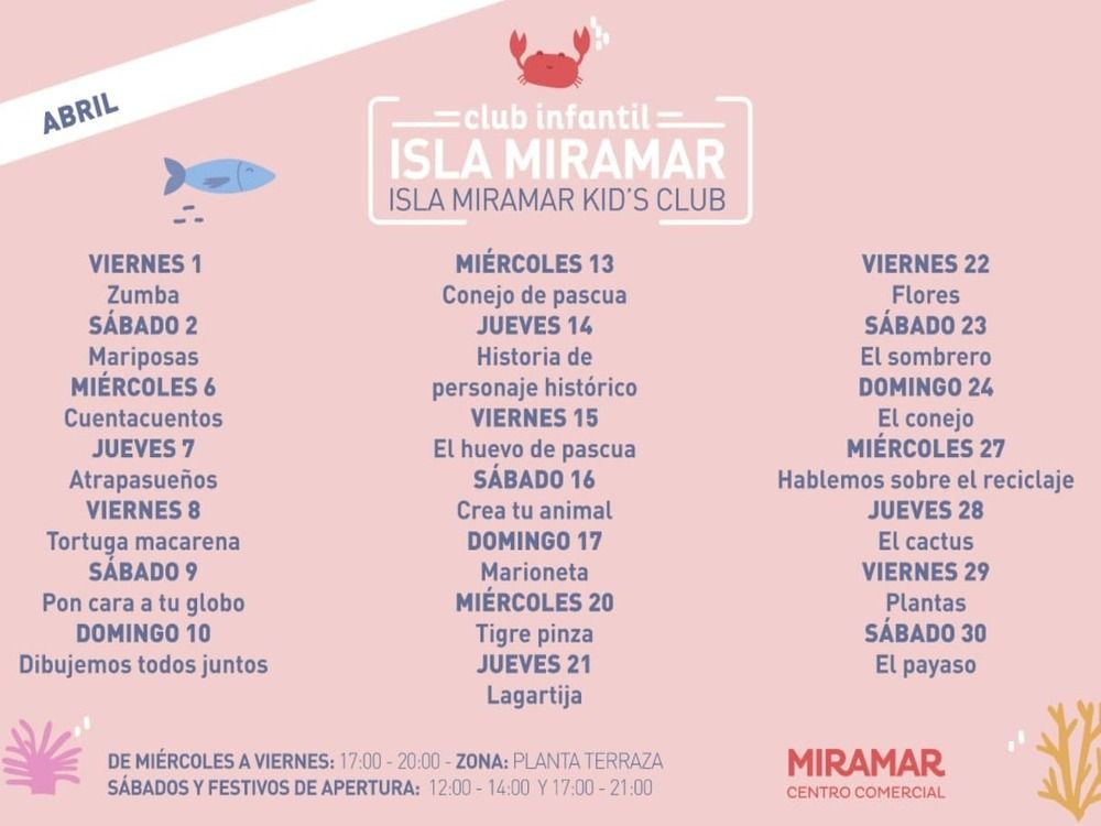 Talleres gratis para niños y niñas en el CC Miramar (Fuengirola) en abril