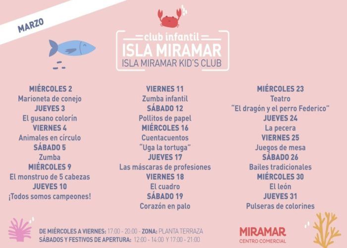 Talleres gratis para niños y niñas en marzo en el CC Miramar Fuengirola