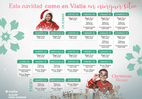 Talleres y actividades gratis de Navidad en la Christmas House y Recrealia (CC Vialia Málaga)