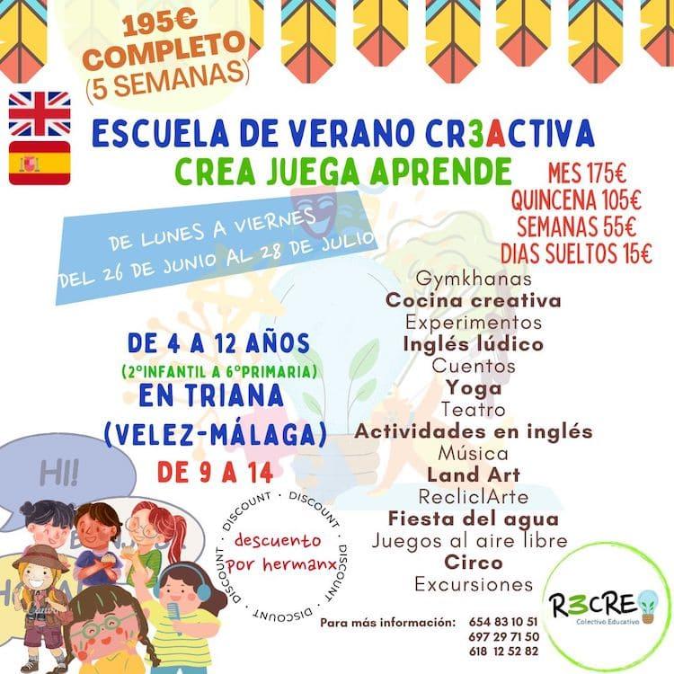 Este verano, los niños y las niñas de 4 a 12 años podrán disfrutar de sus vacaciones con el campamento que organiza Colectivo Educativo R3creo en Vélez-Málaga.