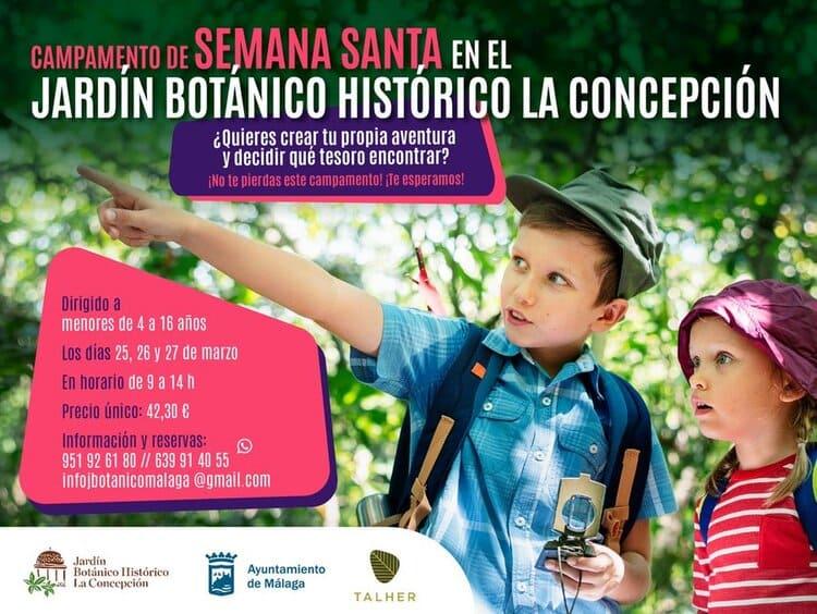 El Jardín Botánico Histórico La Concepción ofrece un campamento de Semana Santa para niños de entre 4 y 16 años.